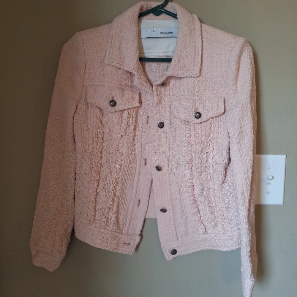 IRO Women's Button Front Pastel Pink Tweed Jacket XS